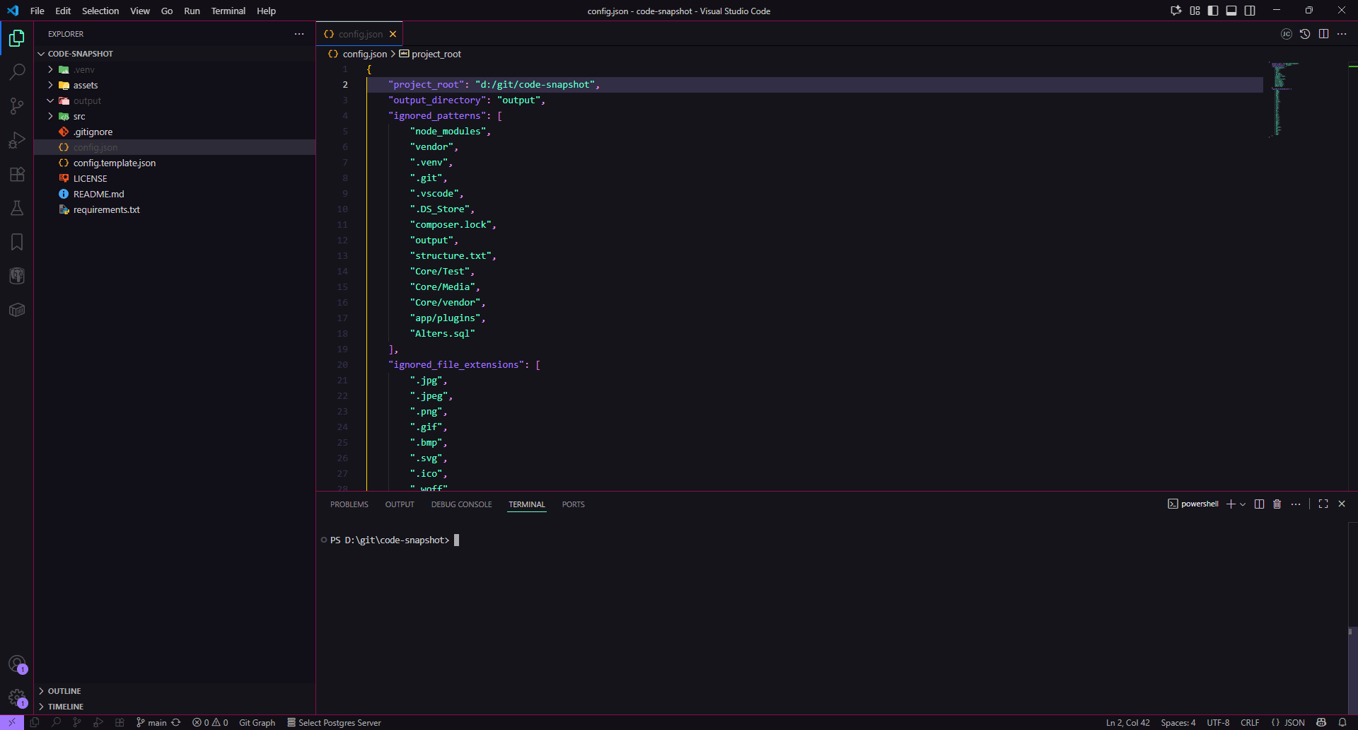 Demostración de Code Snapshot en la terminal